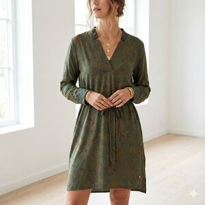 Mos Mosh olive green paisley Lipa Marrakech tie shirt dress - size 12 (EU 42)